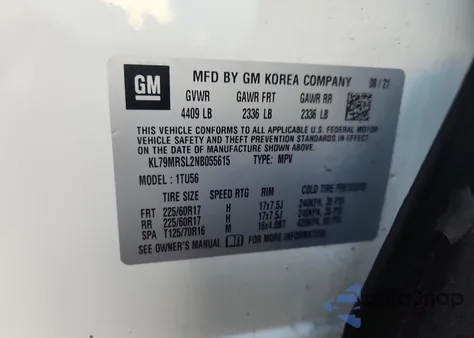 2022 Chevrolet Trailblazer Lt из США, поврежденный, VIN KL79MRSL2NB055615